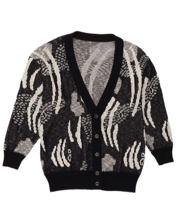 Pulover Cardigan Vintage pentru Damă IT 42 Medium Negru Geometric Poliacrilic