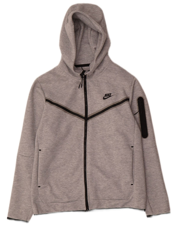 NIKE Mens Zip Hoodie Sweater Medium Grey Cotton