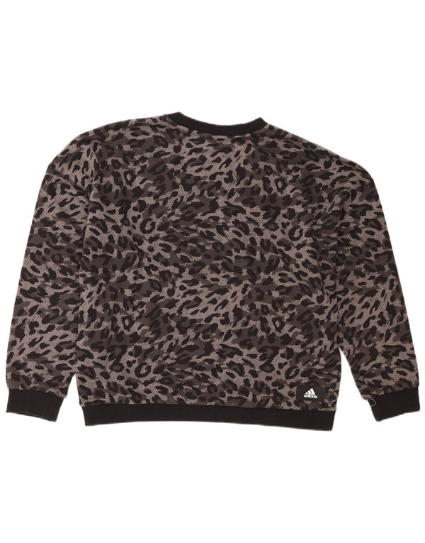 Pulover de hanorac grafic Adidas pentru femei UK 16/18 mare, gri, imprimeu animal