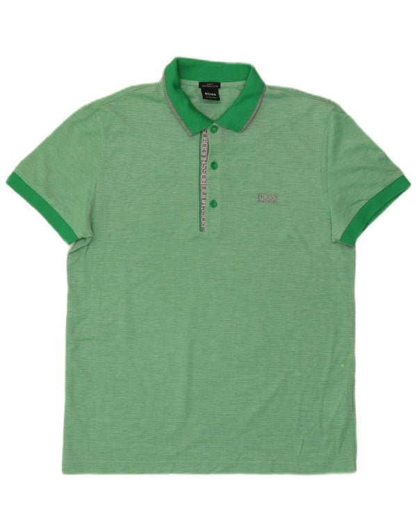 Cămașă polo pentru bărbați Hugo Boss Slim Fit, bumbac cu pete verde mediu