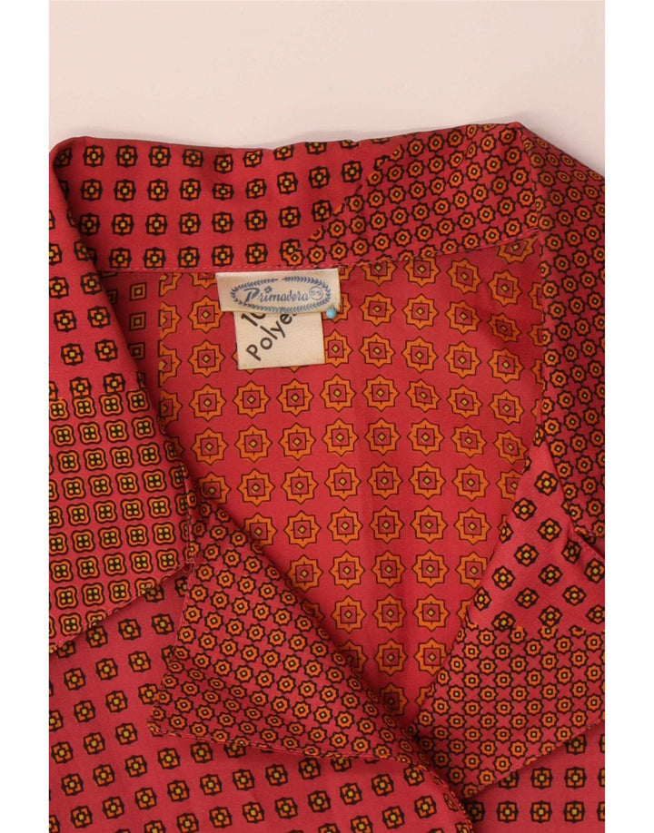 Bluză de cămașă vintage pentru femei UK 16, mare, roșu, poliester geometric