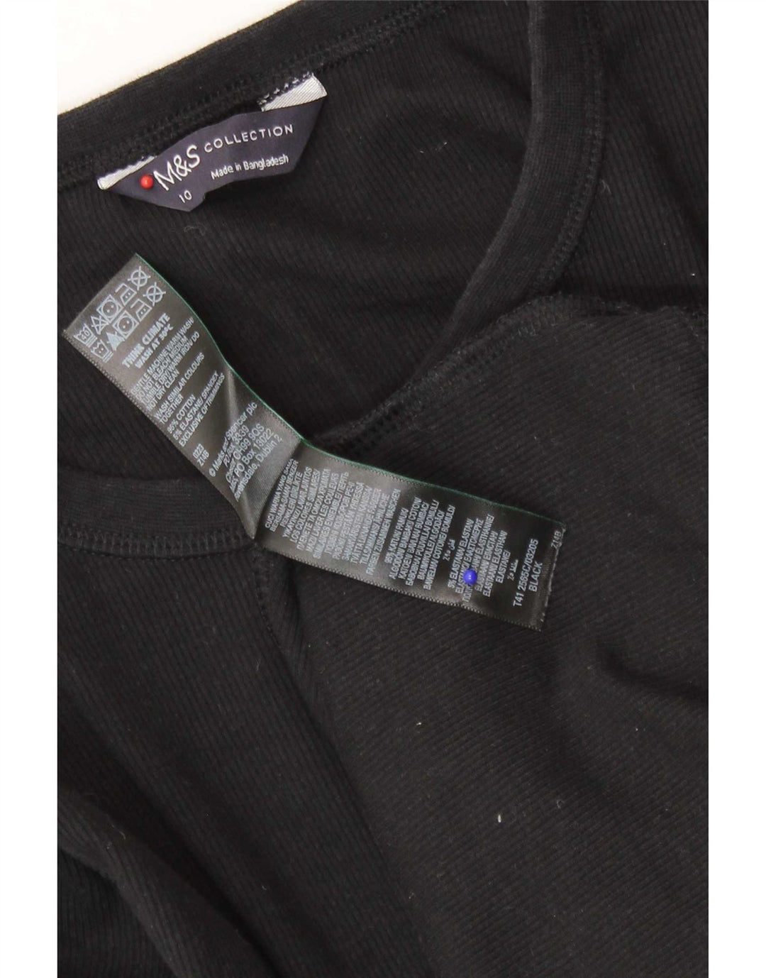 Marks & Spencer Top pentru femei cu mânecă lungă UK 10 mic bumbac negru