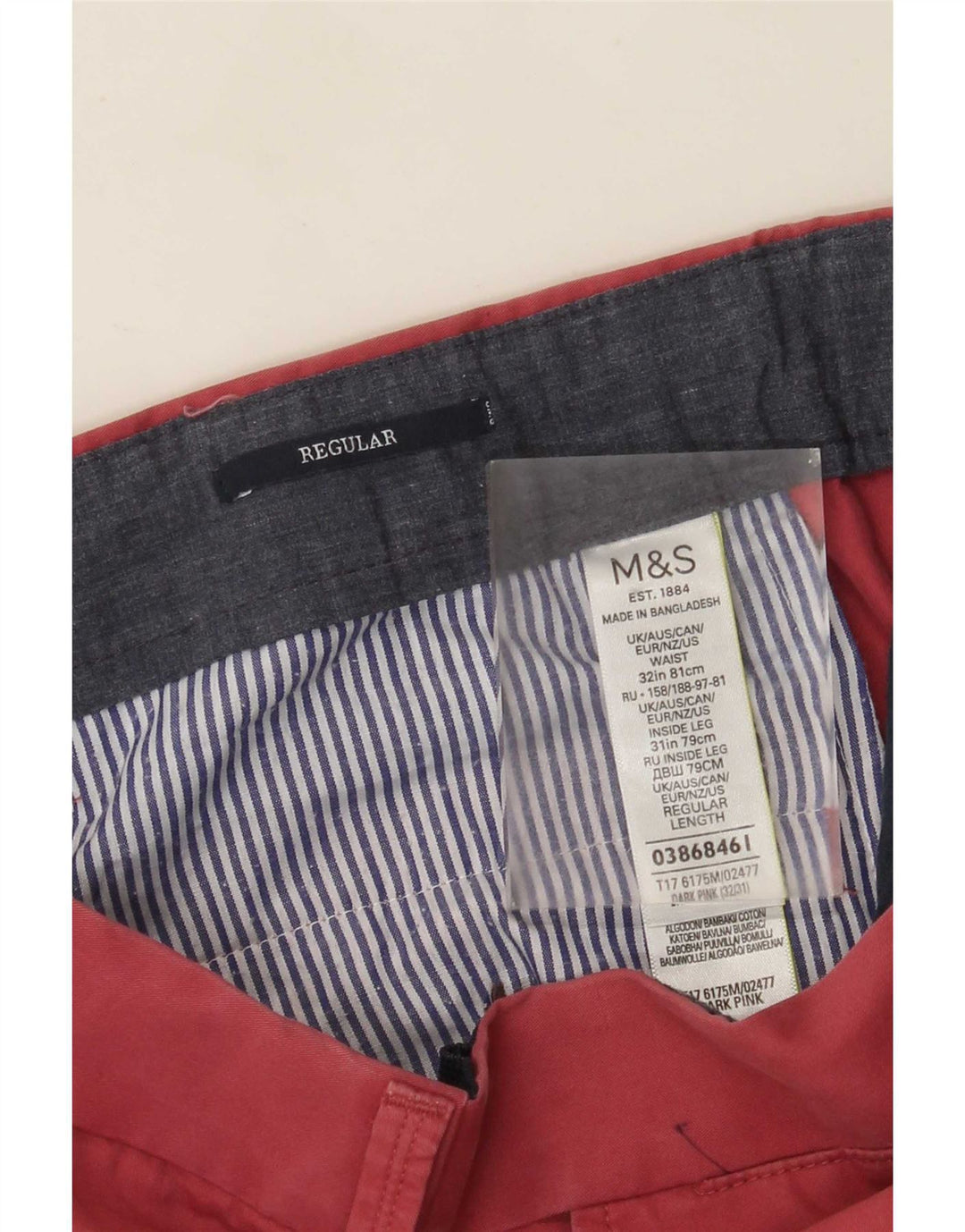 Marks & Spencer Pantaloni de costum obișnuit, drepti, pentru bărbați, L32 L28, bumbac roz