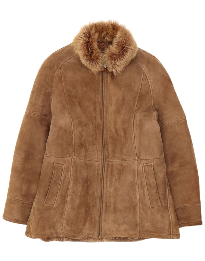 Jachetă din shearling vintage pentru femei, cu ajustare largă, IT 50 XL maro clasic