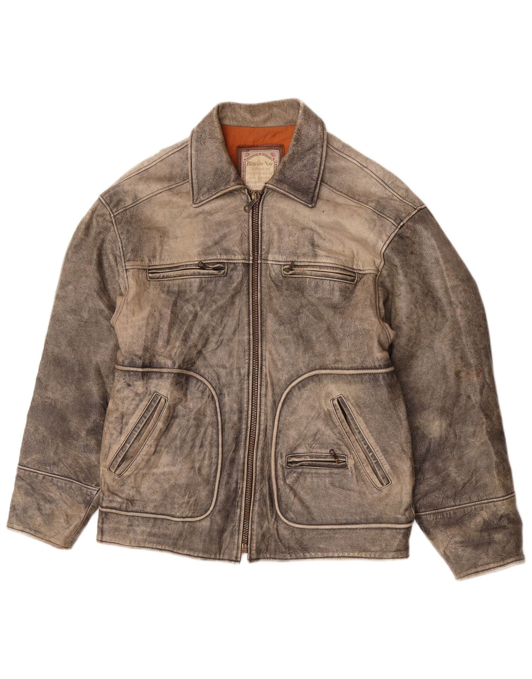 Jachetă de piele vintage pentru bărbați UK 40, mare, gri din piele
