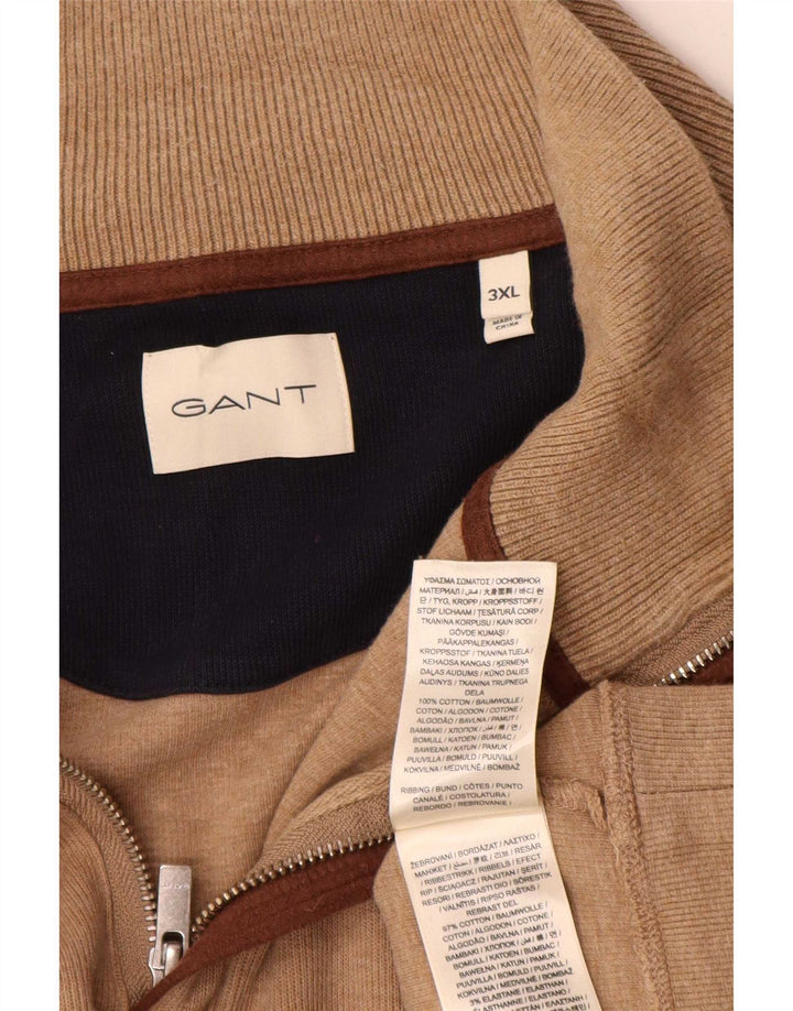 Pulover pentru bărbați Gant, cu fermoar și gât, bumbac maro 3XL