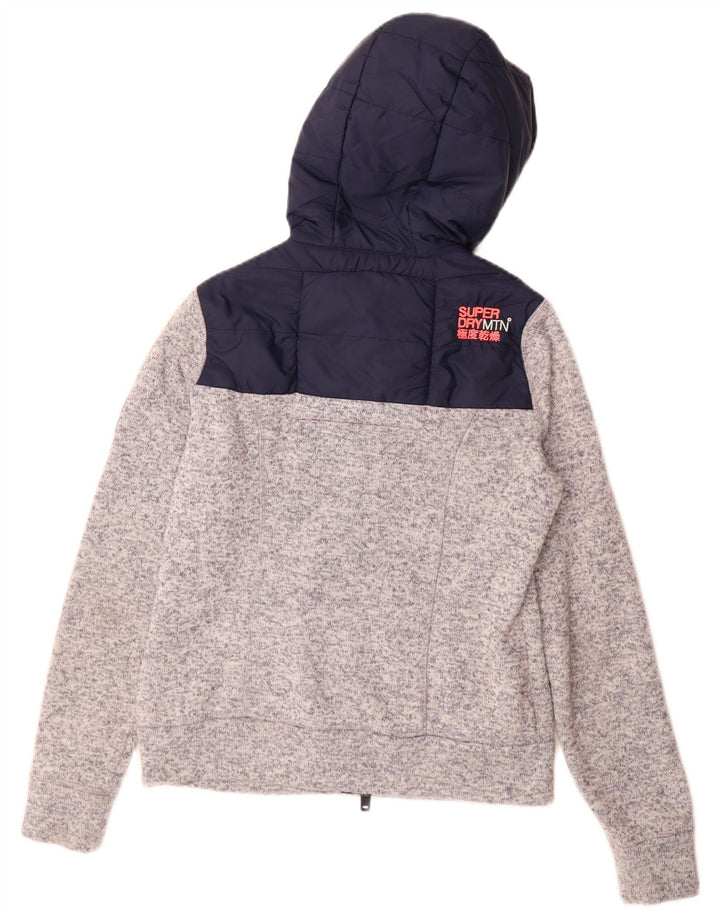 Pulover Superdry pentru femei, cu fermoar, UK 14, gri mediu, poliester color bloc