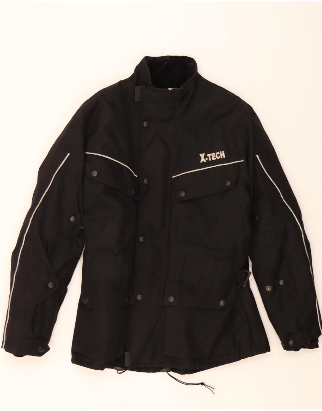 VINTAGE Mens Racer Jacket UK 36 Small Black Polyester Vintage Vintage and Second-Hand Vintage from Messina Hembry 