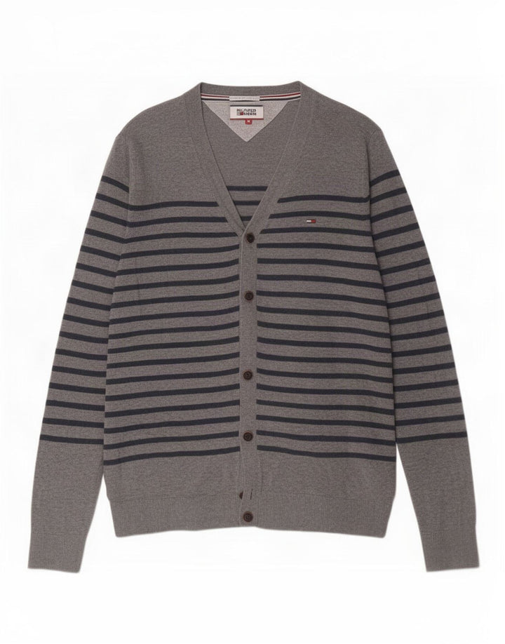 Pulover cardigan pentru bărbați Tommy Hilfiger, bumbac cu dungi gri mediu