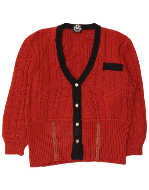 Pulover Cardigan Vintage pentru femei UK 14 Lână virgină roșie medie
