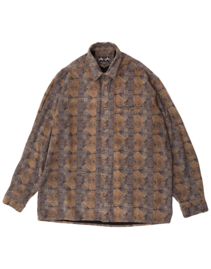 Cămașă de flanel vintage pentru bărbați, mare, albastră, geometrică