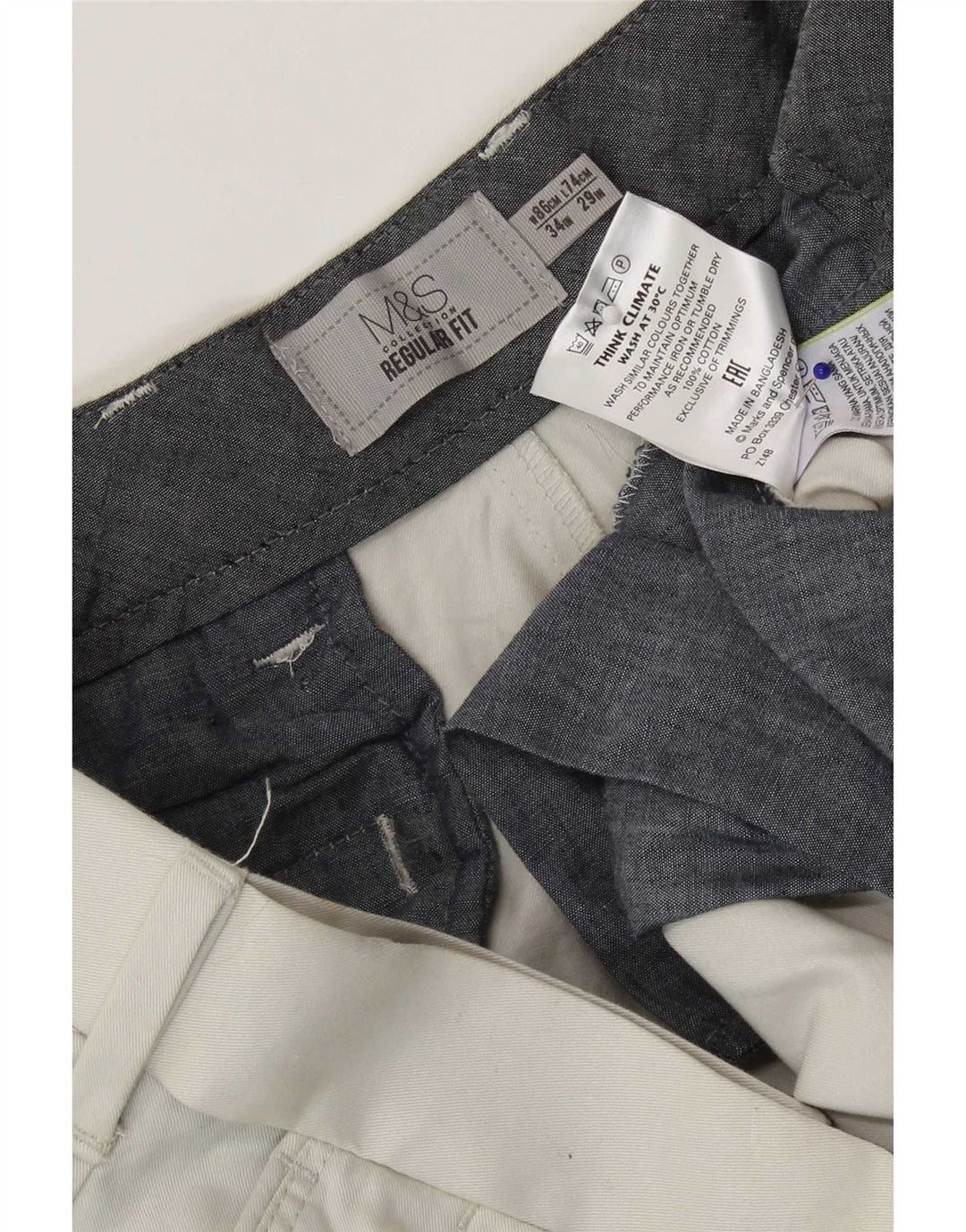 Pantaloni chino pentru bărbați Marks & Spencer, cu ajustare normală, L34 L29, bumbac alb