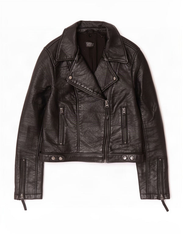 Topshop Jachetă Biker din piele pentru femei UK 12 Medium Black
