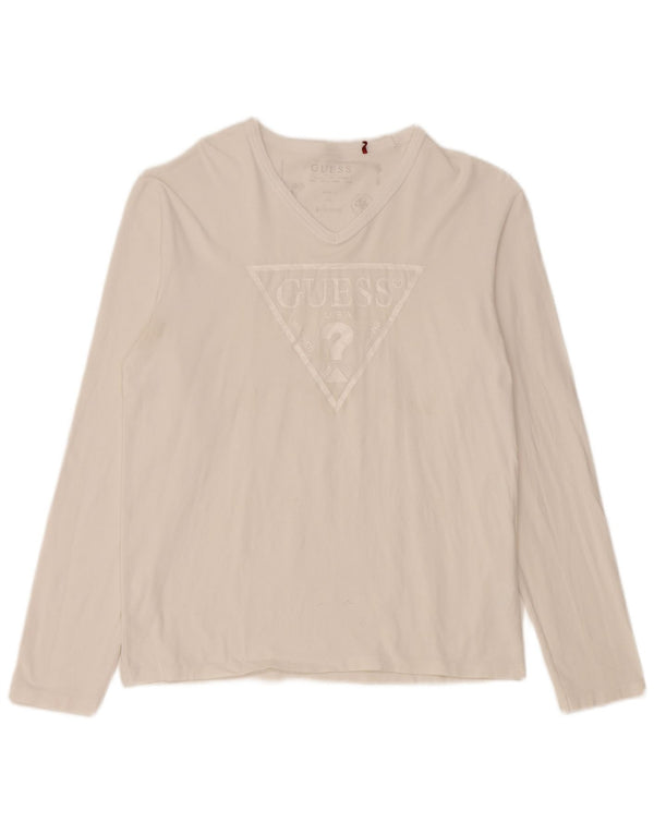 Guess Top grafic pentru femei cu mânecă lungă UK 18 XL, bumbac alb