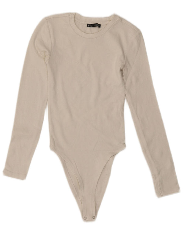 Body cu mânecă lungă pentru femei ZARA UK 8 mic bumbac alb