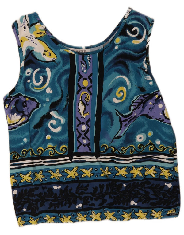 Bluză Vintage pentru femei Crop Abstract Pattern Top UK 12 Medium Blue