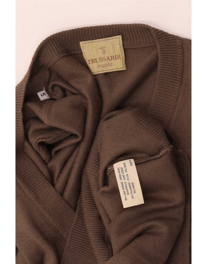 Pulover Trussardi pentru bărbați cu decolteu în V, lână virgină mare, maro