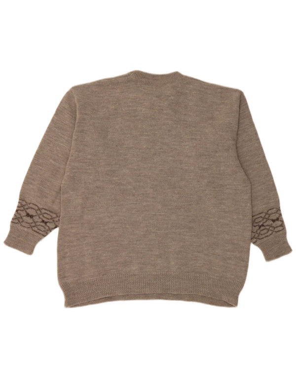 Pulover vintage pentru bărbați cu gâtul turnat, mare, gri Fair Isle