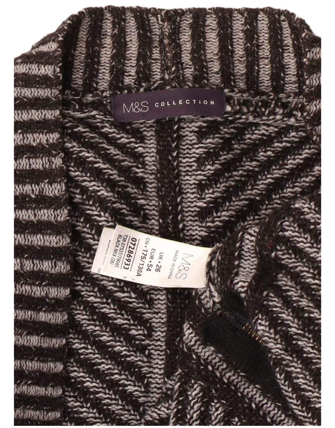 Pulover cardigan deschis pentru femei Marks & Spencer UK 26 5XL gri acrilic cu dungi