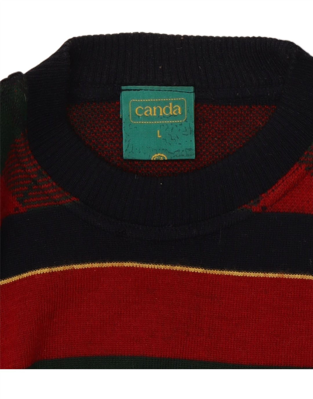 CANDA Mens Crew Neck Jumper Sweater Large Multicoloured Striped Acrylic