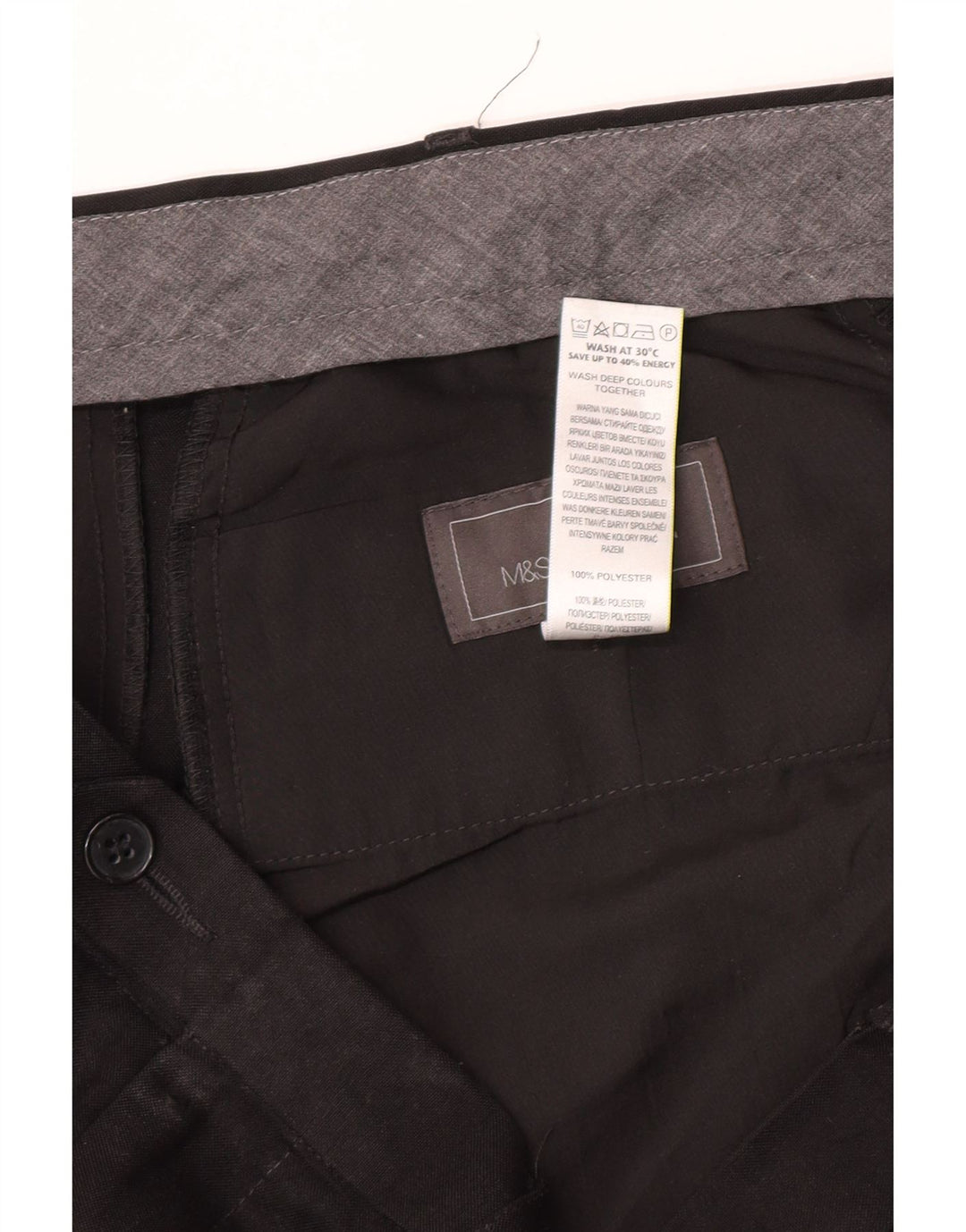 Pantaloni de costum pentru bărbați Marks & Spencer, cu ajustare normală, L40 L31, poliester negru