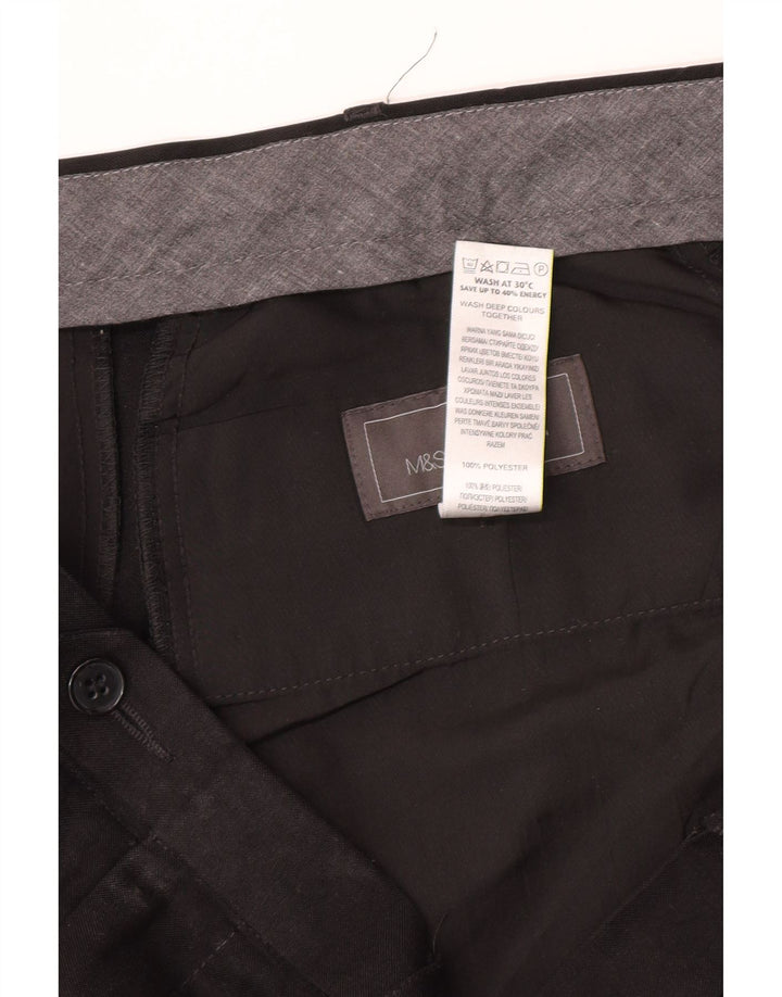 Pantaloni de costum pentru bărbați Marks & Spencer, cu ajustare normală, L40 L31, poliester negru