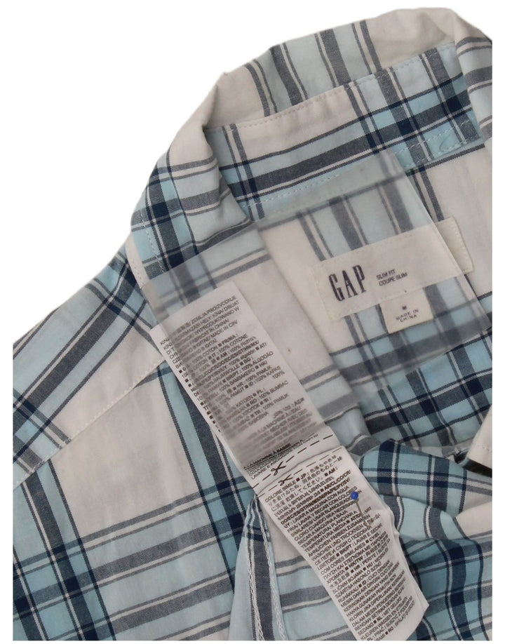 Cămașă pentru bărbați Gap cu mânecă scurtă, slim fit, din bumbac alb mediu cu carouri