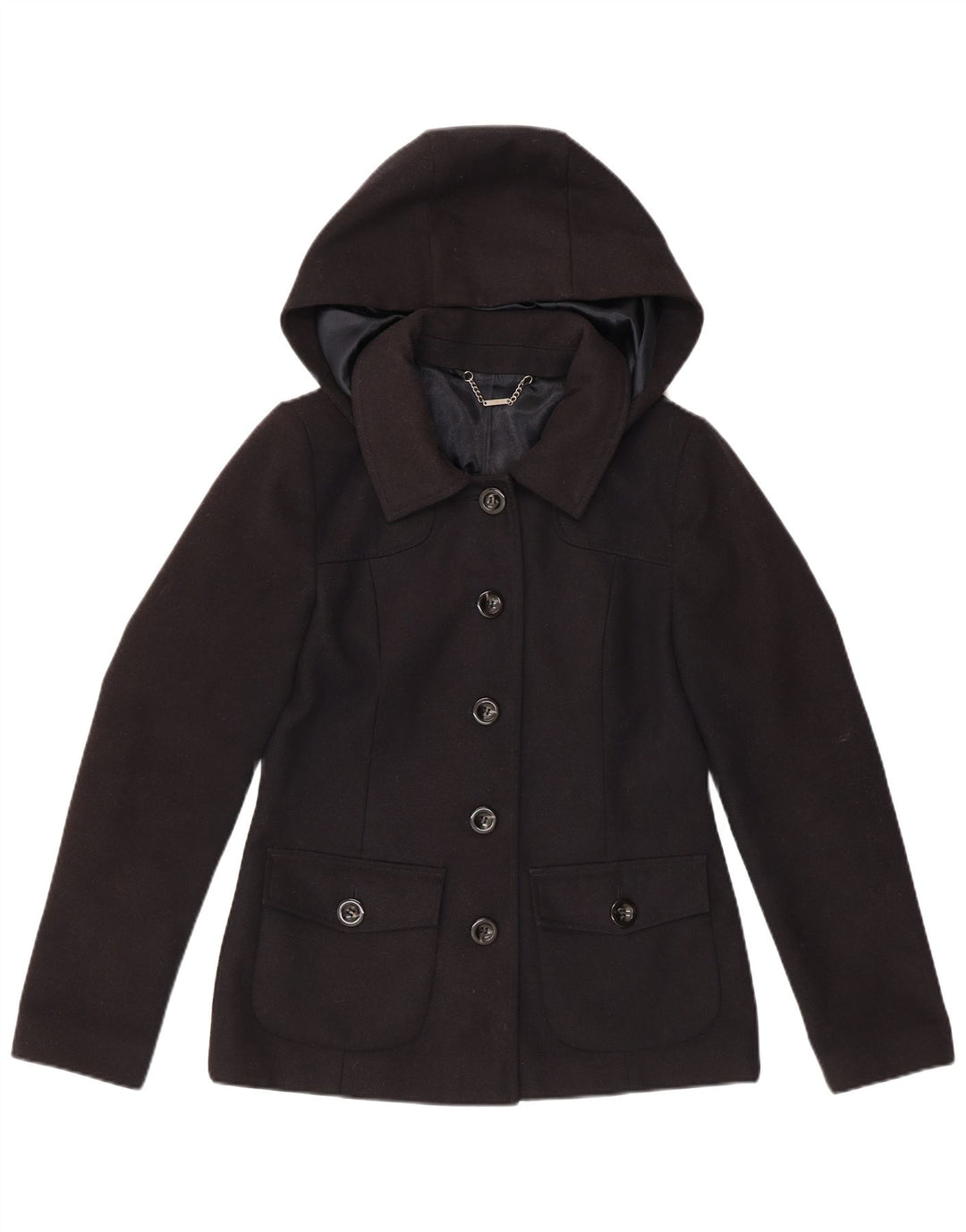 LAURA ASHLEY Sacou blazer pentru femei cu glugă, cu 5 nasturi, UK 10 Mic, bleumarin