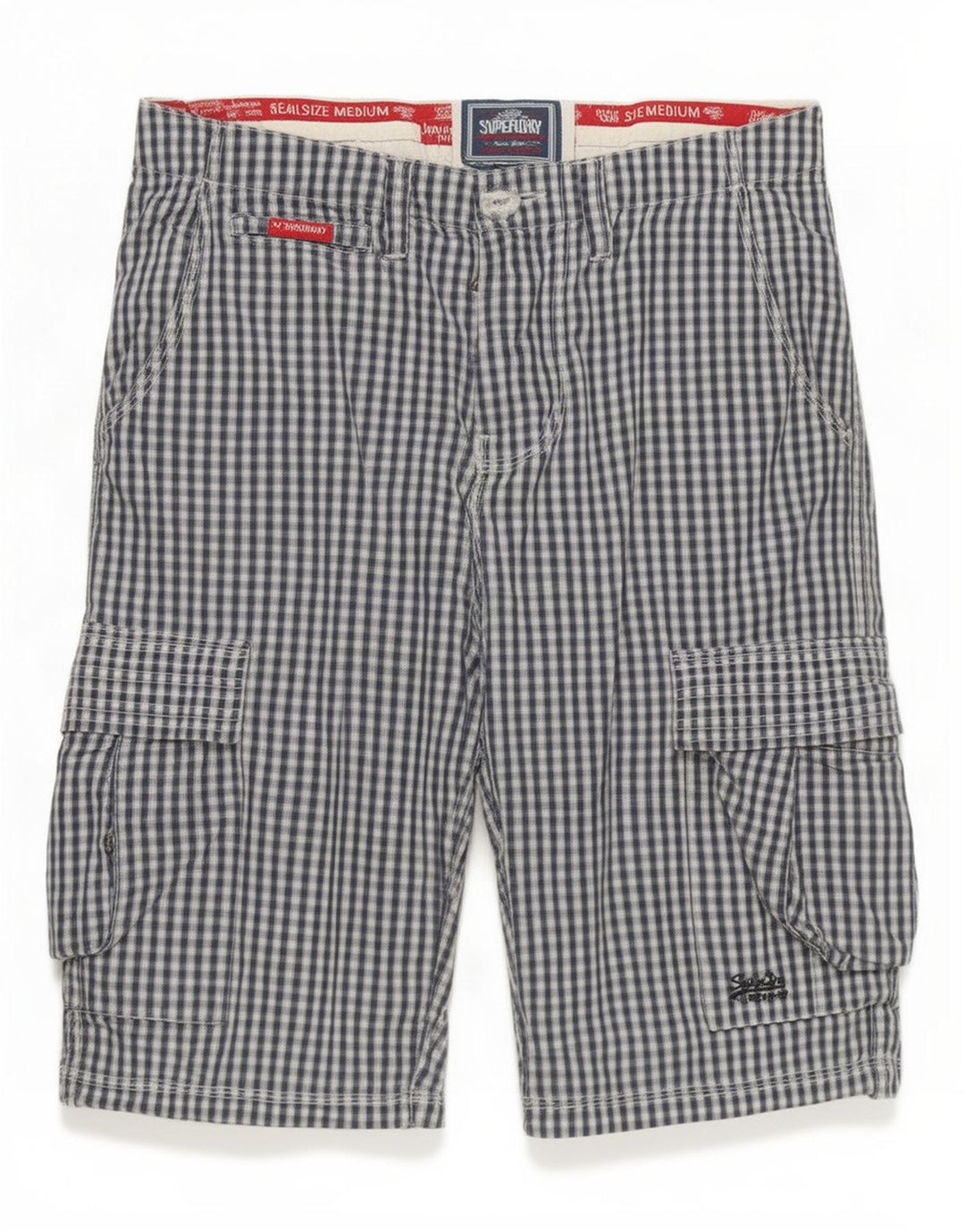 Pantaloni scurți cargo Superdry pentru bărbați, medii W32, albastru marin, bumbac vichy