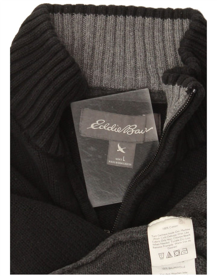 Pulover pentru bărbați Eddie Bauer, cu fermoar, cu gât, bumbac mare, negru, bloc de culoare