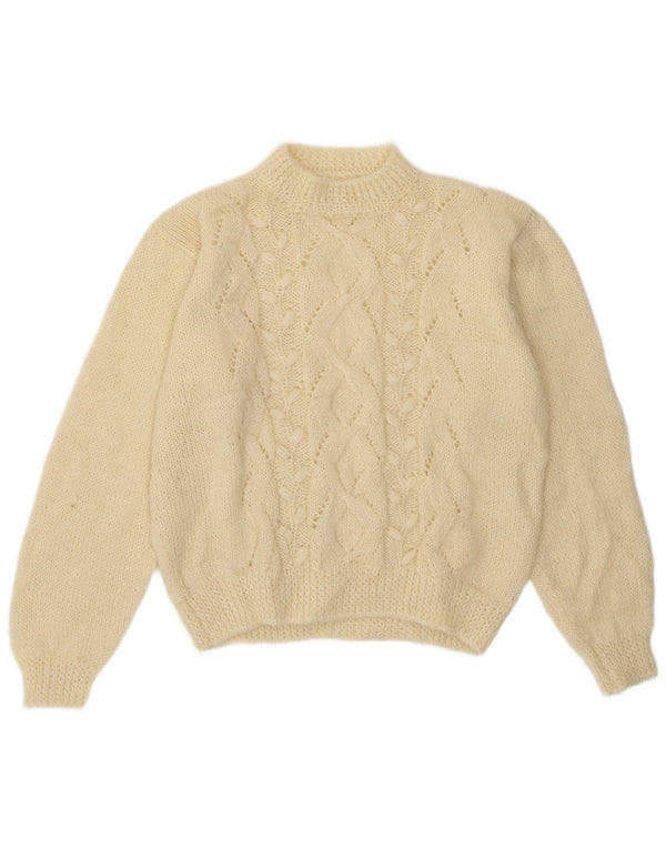 Pulover vintage cu gât țestoasă pentru femei UK 14 Medium Off White Geometric