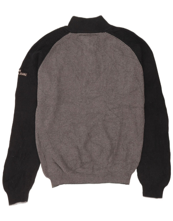 Pulover pentru bărbați Nautica, cu fermoar, cu gât, 2XL, bumbac color bloc, gri