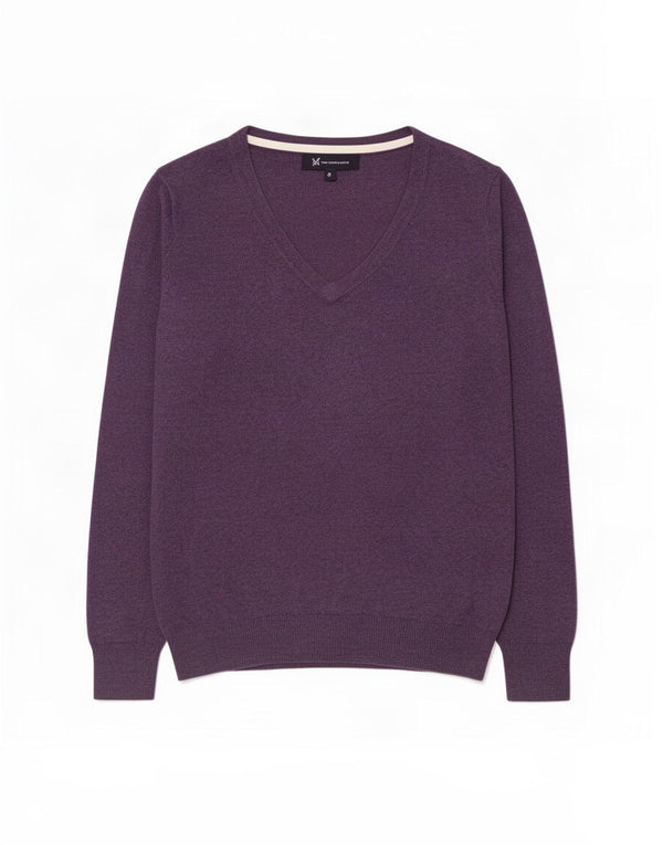 Crew Clothing Pulover cu decolteu în V pentru femei UK 8 Bumbac violet mic