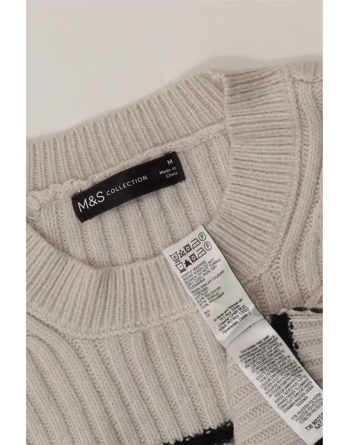 Pulover pentru femei Marks & Spencer cu decolteu triplu UK 14 Medium Bej cu dungi