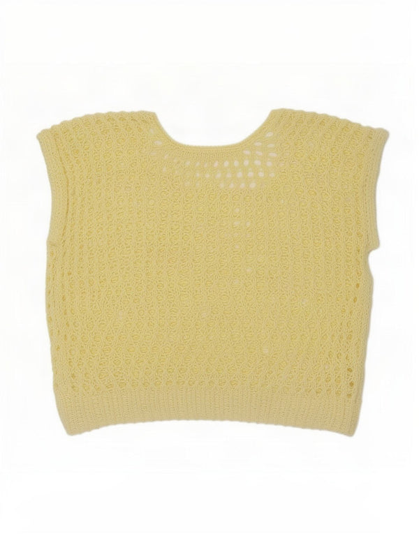 Vintage Womens See Through Crochet Vest Tank Top UK 14 Medium Yellow