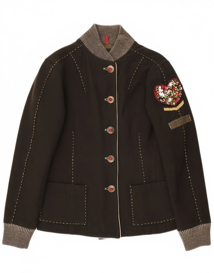 Calvin Klein Jachetă Bomber cu grafică pentru femei UK 14 Lână mare kaki