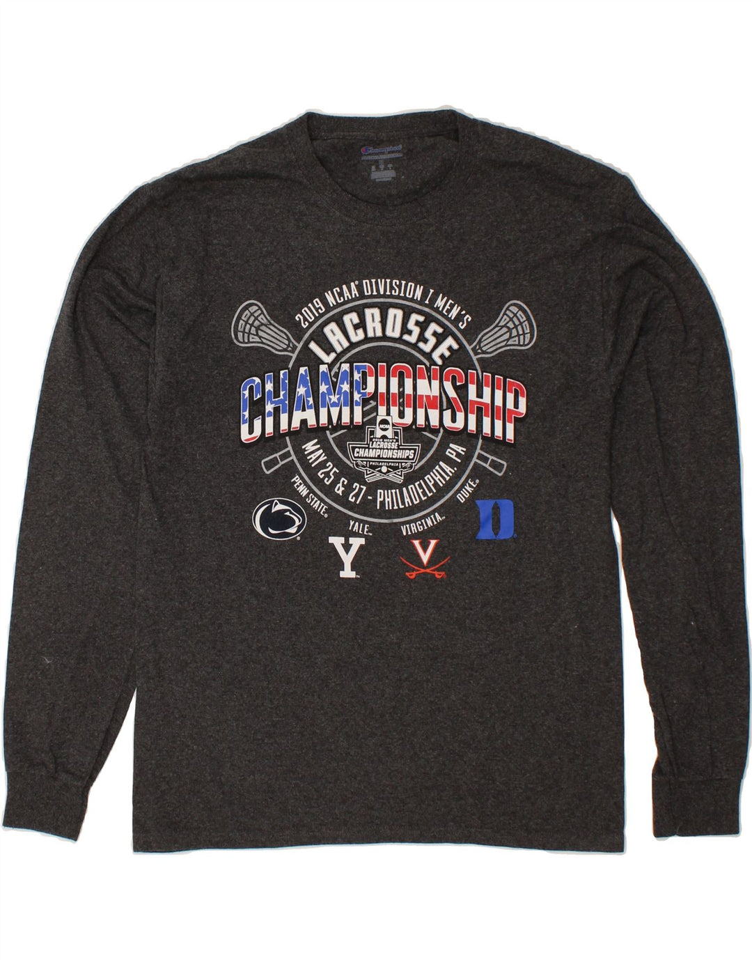CHAMPION Mens Graphic T-Shirt Long Sleeve Medium Grey Vintage Champion and Second-Hand Champion from Messina Hembry 