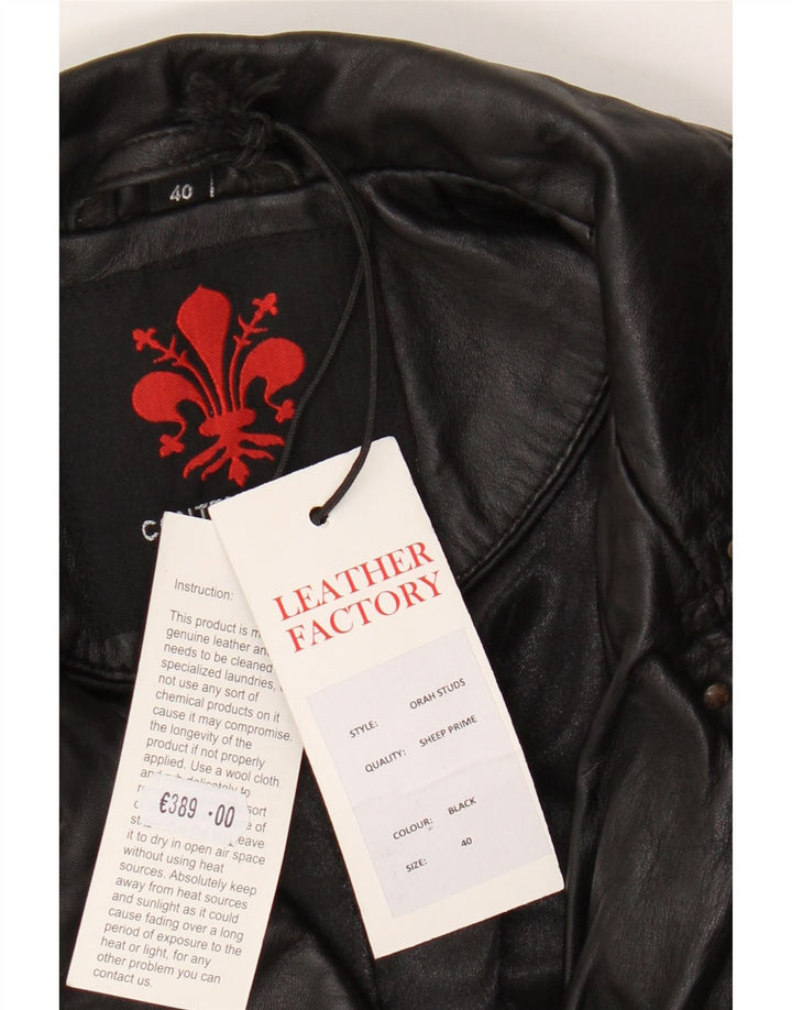 Jachetă de motociclist din piele vintage pentru femei IT 40 Mic din piele neagră