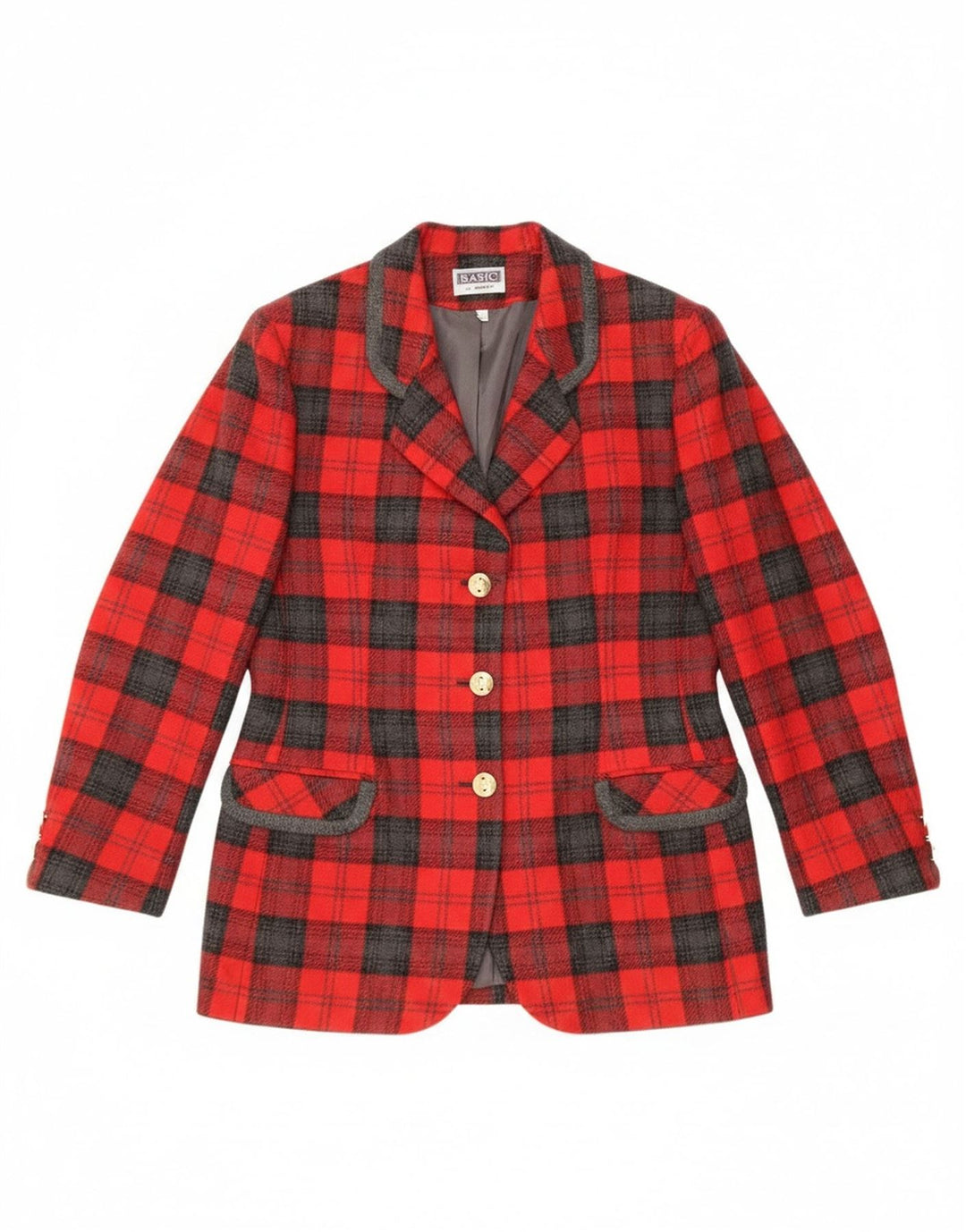 Sacou Bagarry pentru femei cu 3 nasturi IT 44 Lână cu carouri roșii medii