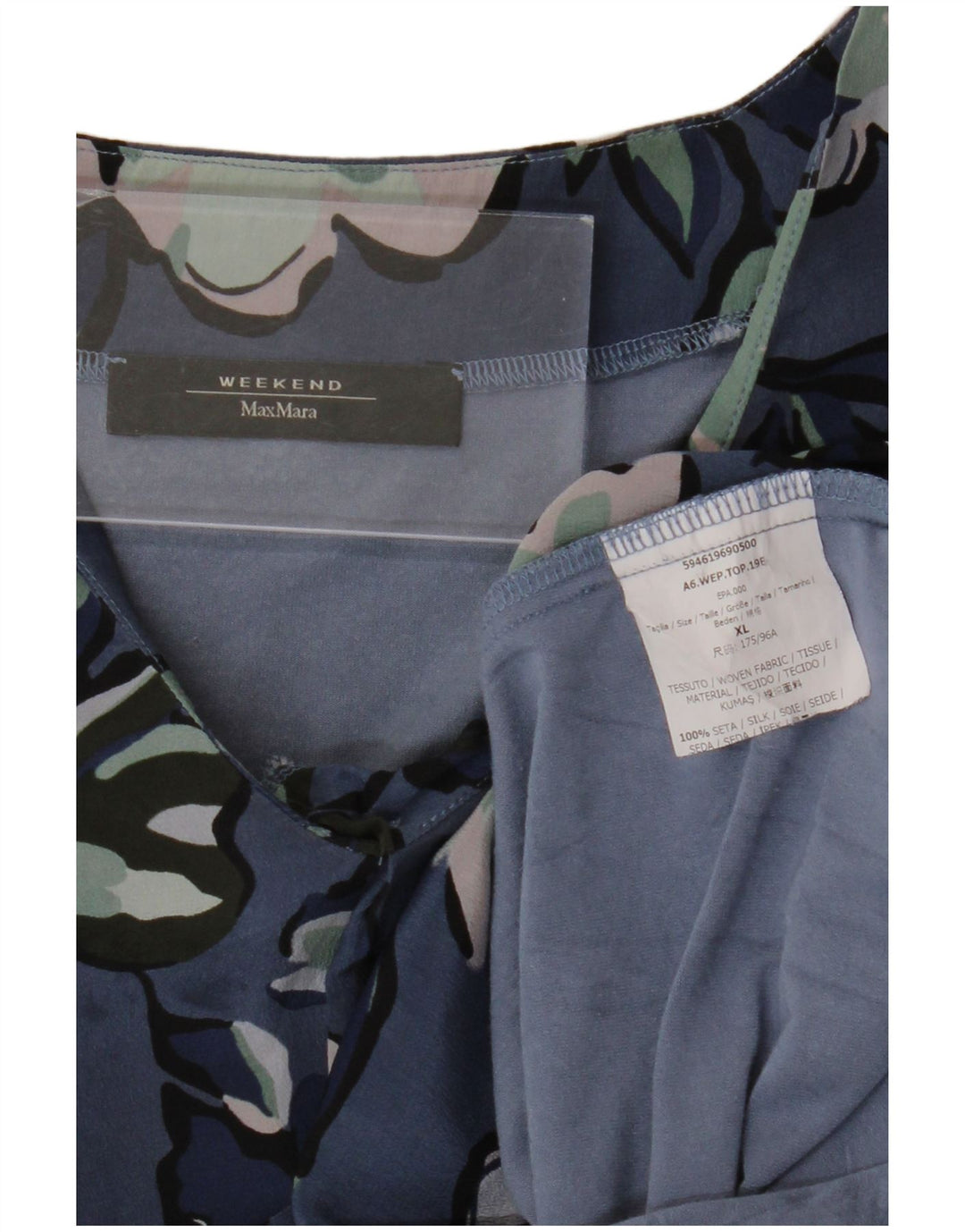 Bluză de weekend pentru femei Max Mara, UK 18 XL, mătase florală, albastru marine