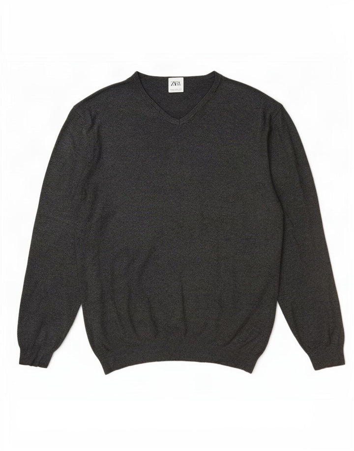 Pulover pentru bărbați Zara, cu decolteu în V, 2XL, viscoză gri