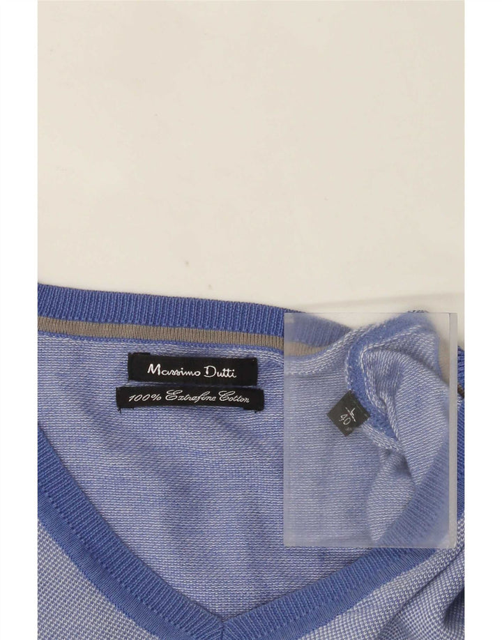 Massimo Dutti Pulover cu decolteu în V pentru bărbați, bumbac albastru mare