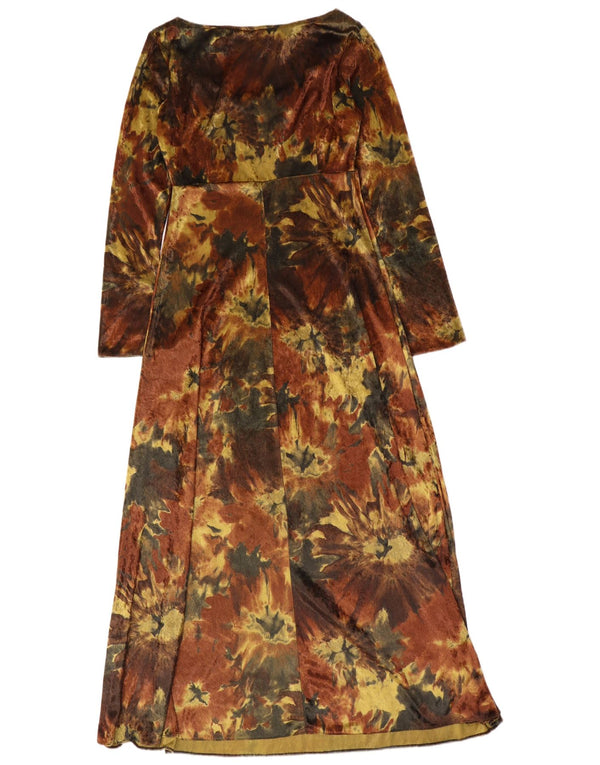 Rochie maxi din velur cu mâneci lungi vintage pentru femei UK 12 Medium Brown Tie Dye
