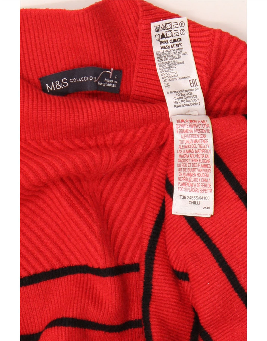 Pulover cu gât țestoasă pentru femei Marks & Spencer UK 16 mare cu dungi roșii