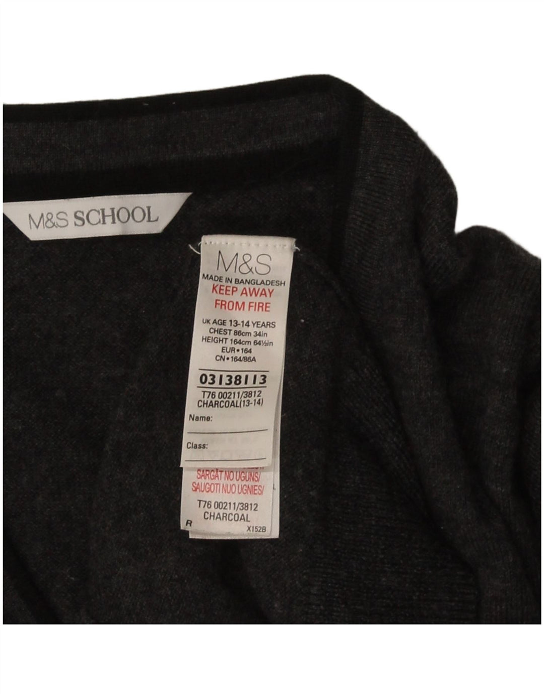 Pulover cardigan pentru băieți Marks & Spencer 13-14 ani, gri din lână merinos