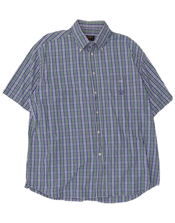 Cămașă cu mânecă scurtă pentru yachting pentru bărbați Paul & Shark Mărimea 45 17 3/4 XL Blue Check