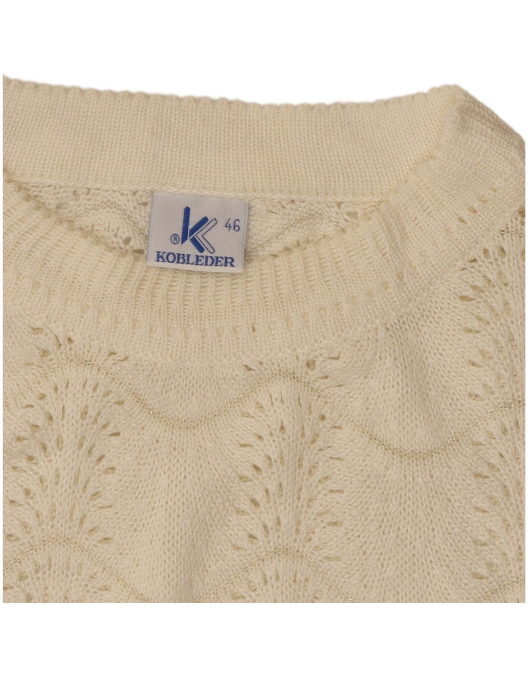 Pulover vintage pentru femei cu decolteu rotund IT 46 mare chevron alb