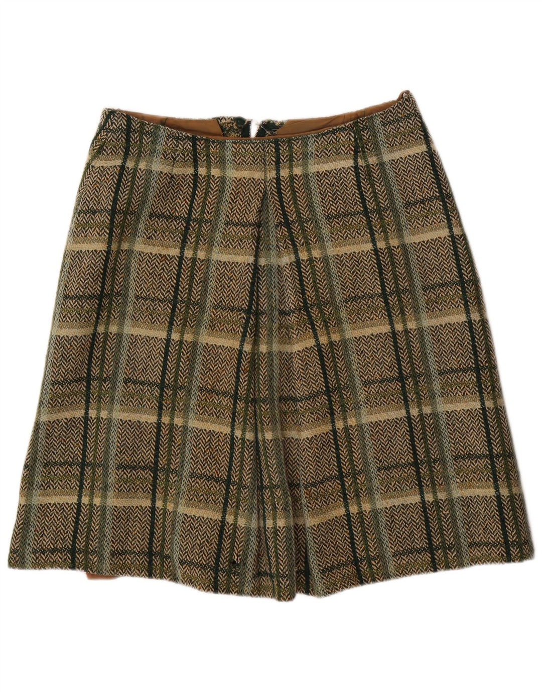 Fusta Silesia pentru damă, în formă de A, EU 42 Large W32 Khaki Check Wool