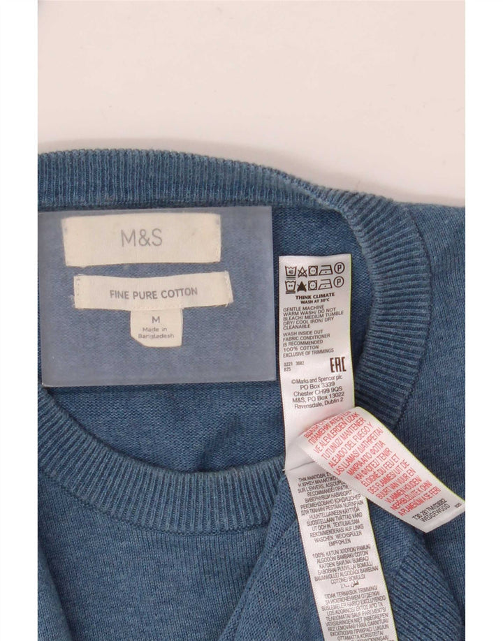 Pulover pentru bărbați Marks & Spencer, cu gât crew, bumbac albastru mediu