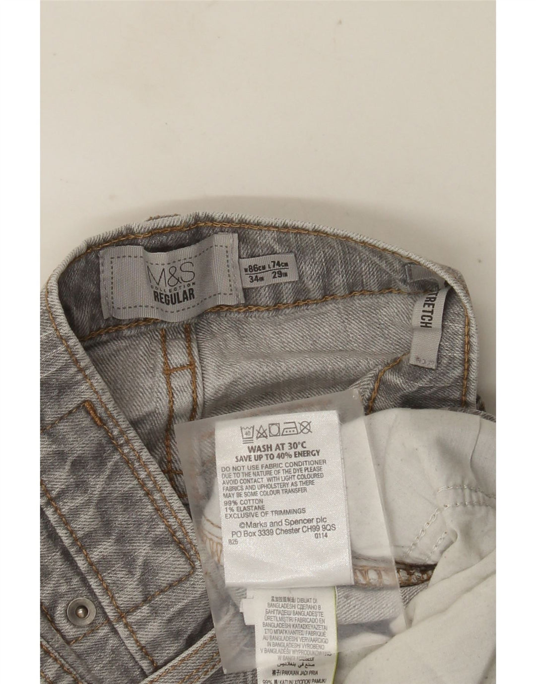 MARKS & SPENCER Blugi drepti pentru bărbați, cu ajustare normală, L34 L29, bumbac gri